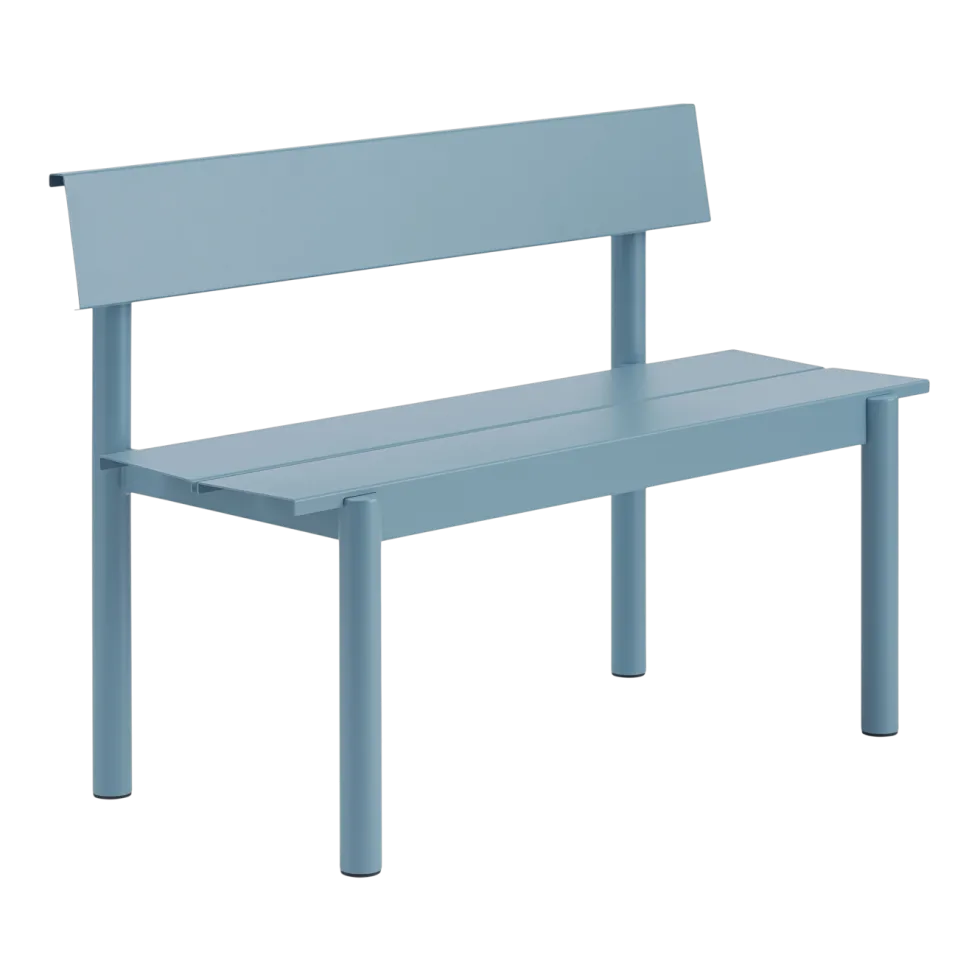 Banc de jardin avec dossier en acier bleu clair 110x34cm Linear - Muuto