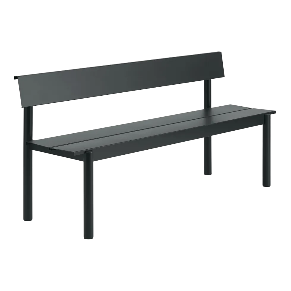 Banc de jardin avec dossier en acier noir 170x34cm Linear - Muuto