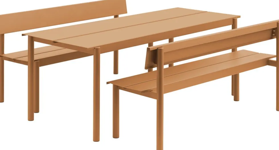 Banc de jardin avec dossier en acier orange 110x34cm Linear - Muuto