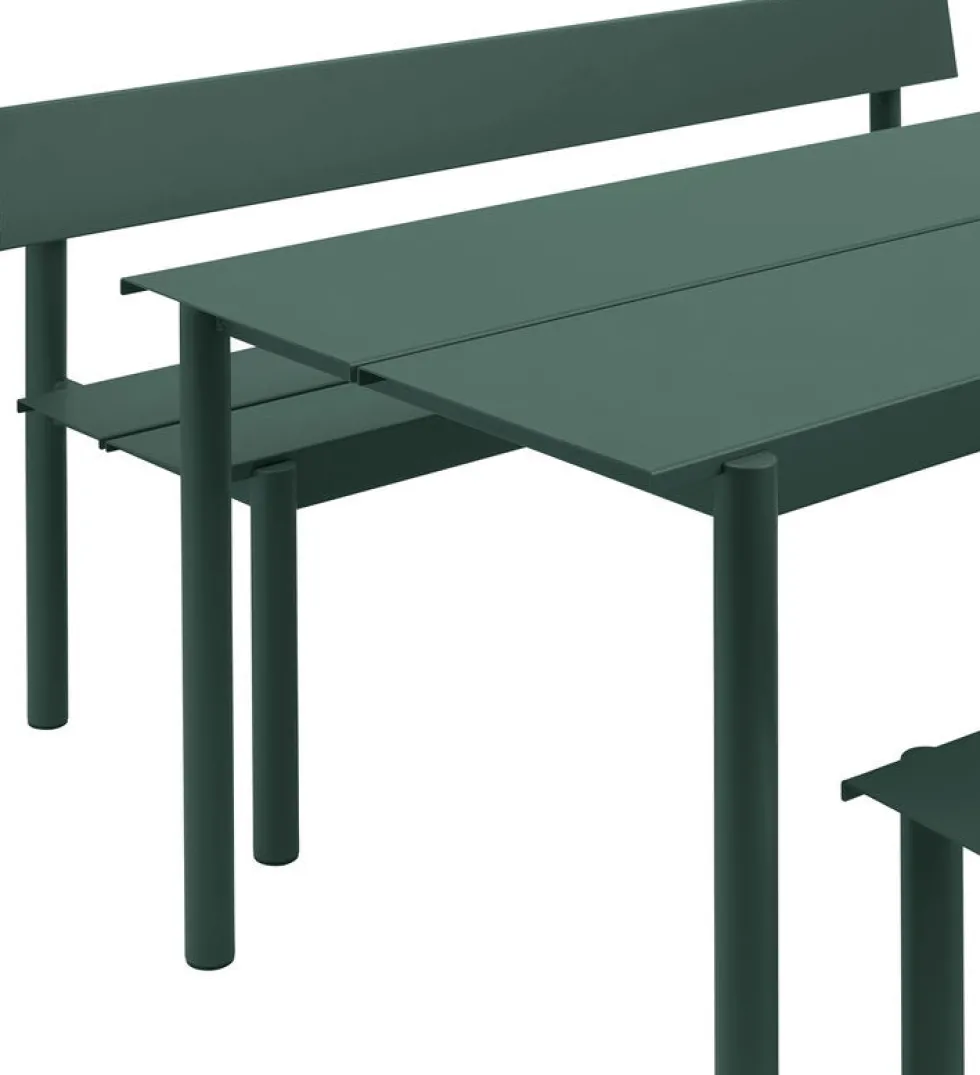 Banc de jardin avec dossier en acier vert foncé 110x34cm Linear - Muuto