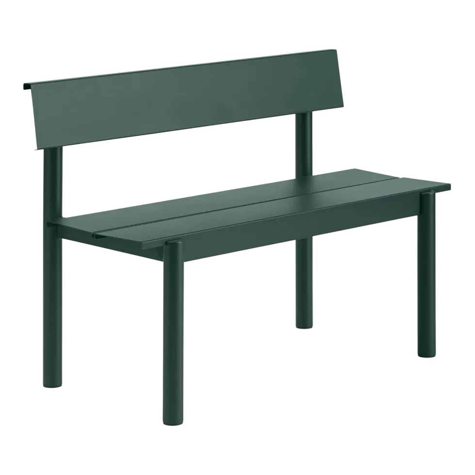 Banc de jardin avec dossier en acier vert foncé 110x34cm Linear - Muuto