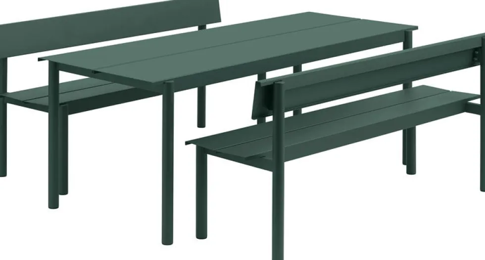 Banc de jardin avec dossier en acier vert foncé 110x34cm Linear - Muuto