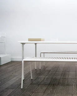 Banc de jardin en acier inoxydable beige gris 116x48cm Patio - Tolix