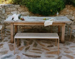 Banc de jardin en acier inoxydable blanc perlé 116x48cm Patio - Tolix
