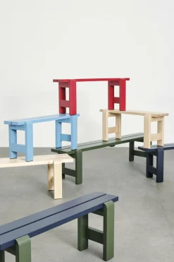 Banc duo en pin laqué bleu métal et olive 111 x 23 x 45 cm Weekday - Hay