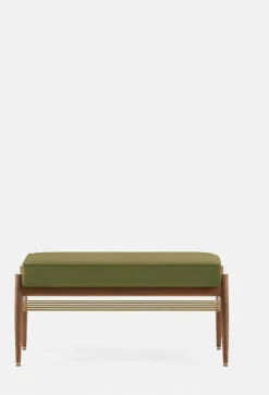 Banquette en velours brillant moutarde et bois de frêne foncé 90 Fox 90 - 366 Concept