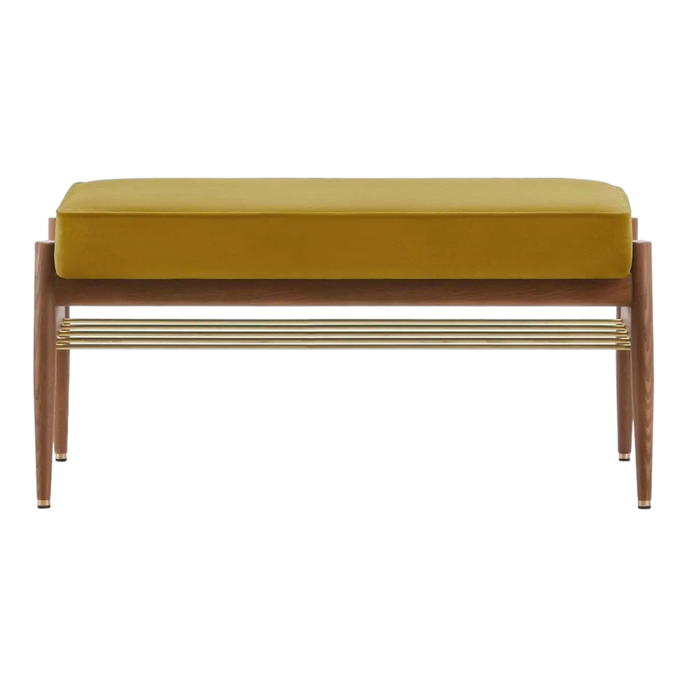 Banquette en velours brillant moutarde et bois de frêne foncé 90 Fox 90 - 366 Concept