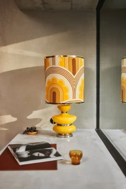 Base de lampe en verre jaune et chrome Bubble Honey - HKLIVING