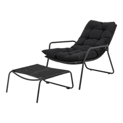 Boel Chaise Longue Avec Tabouret Noir Métal - Bloomingville