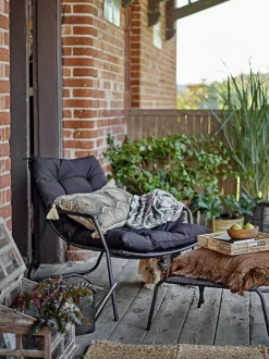 Boel Chaise Longue Avec Tabouret Noir Métal - Bloomingville