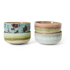 4 Bols à dessert en céramique 12,5x12,5x6cm Vaisselle 70's - HKLiving