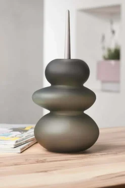Bougeoir en verre gris fumé 21,6cm Cairn - Nude Glass