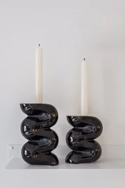 2 Bougeoirs en céramique noir Ganache - Cosin Paris