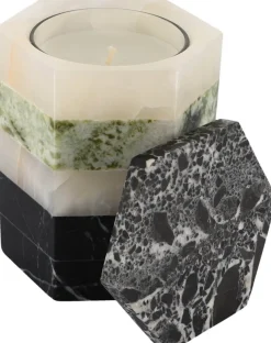 Bougie cire végétale en marbre et onyx 10,8x13cm Romy Antique - Studio Gaïa