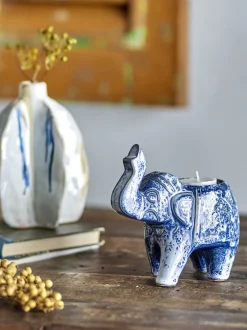 Bougie votive Oliphant en grès bleu Bloomingville