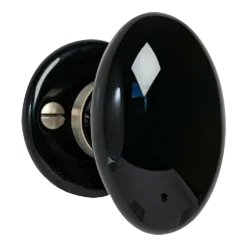 Bouton simple ovale en porcelaine noire sur rosace - Merigous