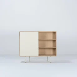 Buffet avec porte en chêne blanchi huilé et linoléum gris 45 x 118 cm Fina - Gazzda