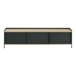 Buffet en acier plié noir et chêne naturel 48 x 186 cm Enfold - Muuto
