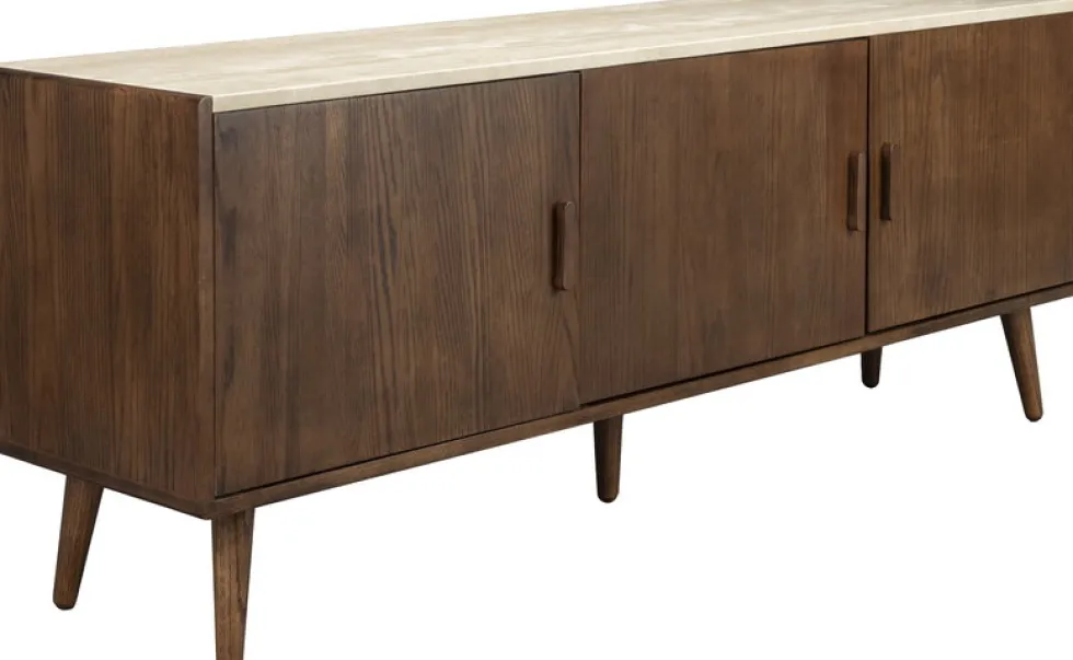 Buffet en travertin et chêne finition noyer 160x40x60cm Arda - Dutchbone