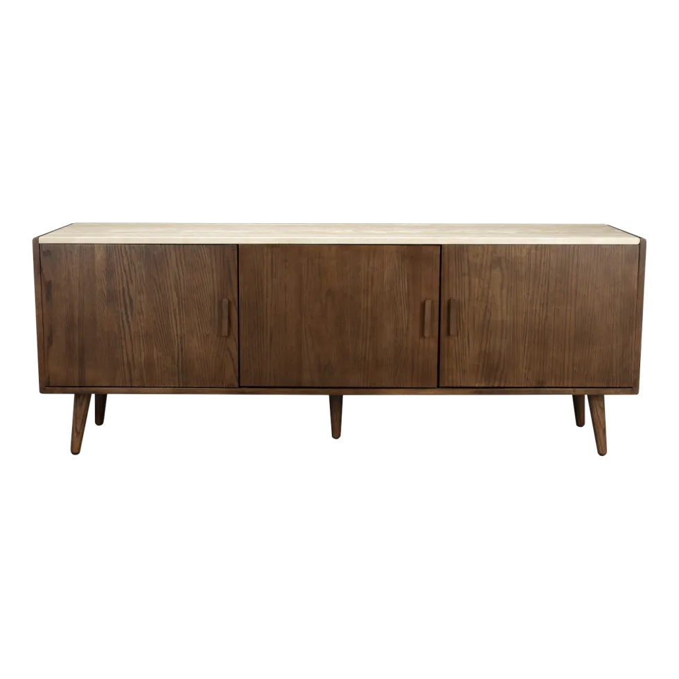 Buffet en travertin et chêne finition noyer 160x40x60cm Arda - Dutchbone