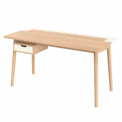 Bureau en chêne naturel et tiroir laqué blanc 136 x 65 x 83 cm Honoré - Hartô