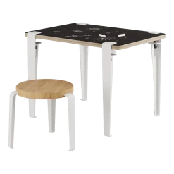 Bureau enfant blanc ardoise 70 x 50 cm Vice Versa et tabouret chêne blanc Mini Lou - Tiptoe