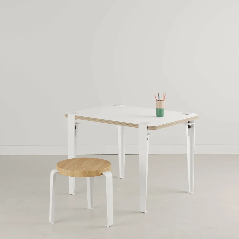 Bureau enfant blanc ardoise 70 x 50 cm Vice Versa et tabouret chêne blanc Mini Lou - Tiptoe