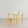 Bureau enfant blanc et jaune ardoise 70 x 50 cm Vice Versa et tabouret chêne jaune Mini Lou - Tiptoe