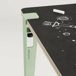 Bureau enfant blanc et verte ardoise 70 x 50 cm Vice Versa et tabouret chêne vert Mini Lou - Tiptoe