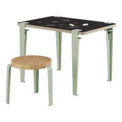 Bureau enfant blanc et verte ardoise 70 x 50 cm Vice Versa et tabouret chêne vert Mini Lou - Tiptoe
