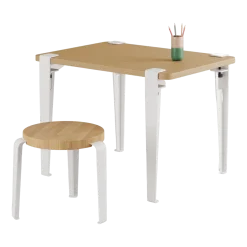 Bureau enfant en chêne 70 x 50 cm blanc Kids et tabouret blanc et chêne Mini Lou - Tiptoe