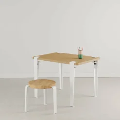 Bureau enfant en chêne 70 x 50 cm blanc Kids et tabouret blanc et chêne Mini Lou - Tiptoe