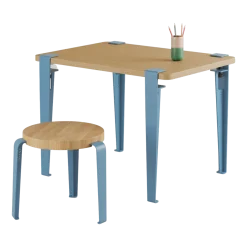 Bureau enfant en chêne 70 x 50 cm bleu Kids et tabouret bleu et chêne Mini Lou - Tiptoe