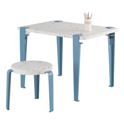 Bureau enfant plastique recyclé 70 x 50 cm bleu Tutti Frutti et tabouret bleu Mini Lou - Tiptoe