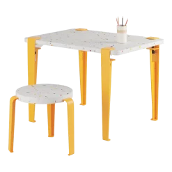 Bureau enfant plastique recyclé 70 x 50 cm jaune Tutti Frutti et tabouret jaune Mini Lou - Tiptoe