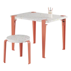 Bureau enfant plastique recyclé 70 x 50 cm rose Tutti Frutti et tabouret rose Mini Lou - Tiptoe