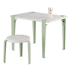 Bureau enfant plastique recyclé 70 x 50 cm vert Tutti Frutti et tabouret vert Mini Lou - Tiptoe