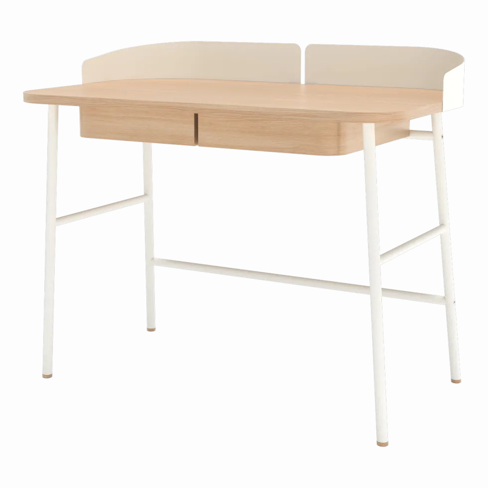 Bureau en placage chêne et métal blanc 100 x 60 x 81,5 cm Victor - Hartô