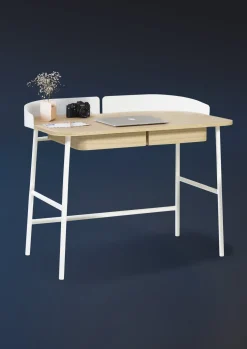 Bureau en placage chêne et métal blanc 100 x 60 x 81,5 cm Victor - Hartô