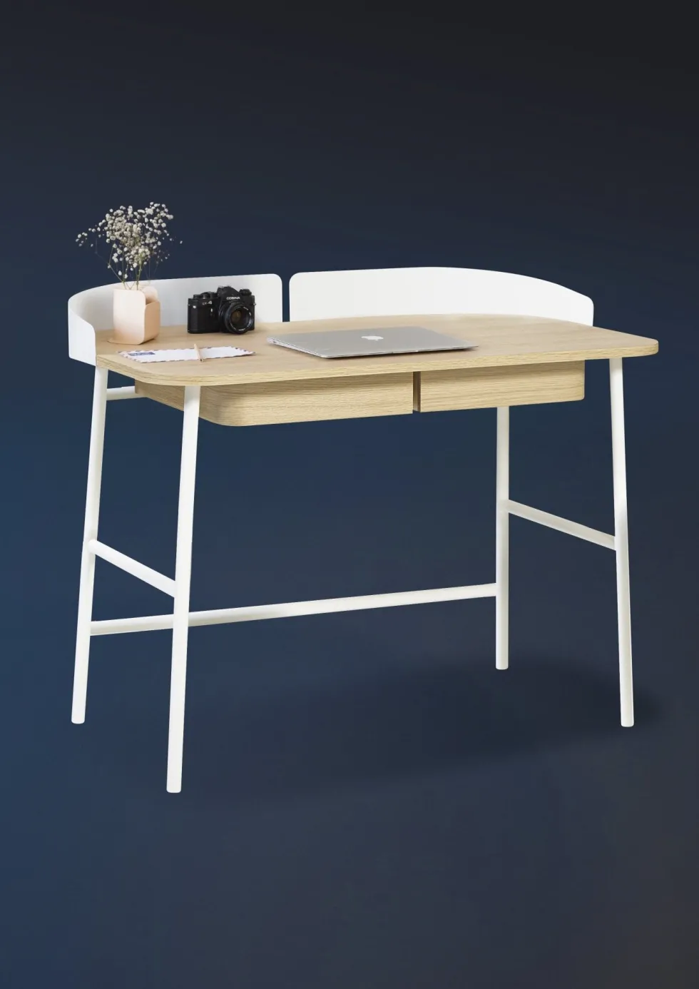 Bureau en placage chêne et métal blanc 100 x 60 x 81,5 cm Victor - Hartô