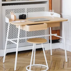 Bureau en placage chêne et métal blanc 100 x 60 x 81,5 cm Victor - Hartô