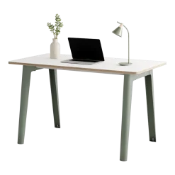 Bureau en stratifié blanc 130 x 70 cm piètements gris eucalyptus New Modern -Tiptoe