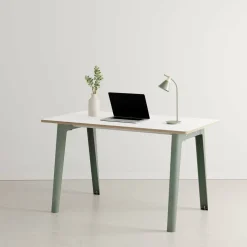 Bureau en stratifié blanc 130 x 70 cm piètements gris eucalyptus New Modern -Tiptoe