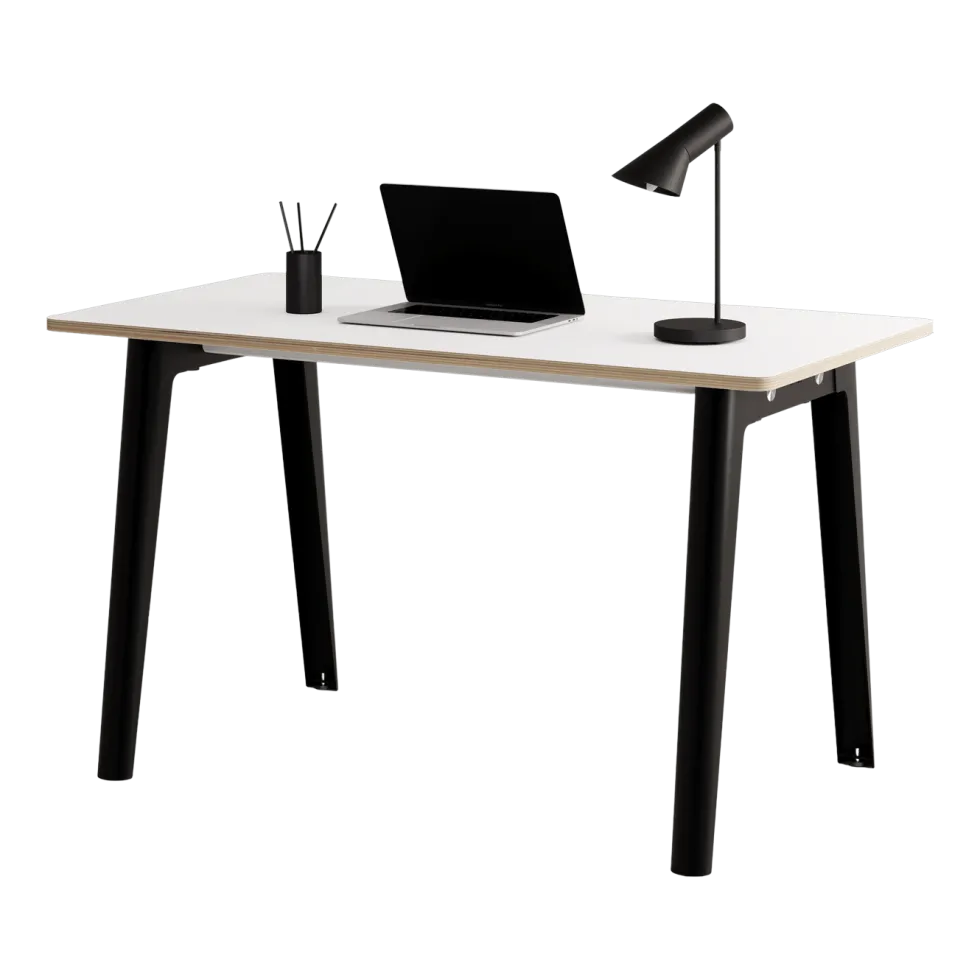 Bureau en stratifié blanc 130 x 70 cm piètements noirs New Modern -Tiptoe