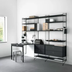 Bureau modulable chêne et acier blanc 140 x 200 x 96 cm Combinaison E - String furniture