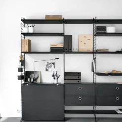 Bureau modulable chêne et acier blanc 140 x 200 x 96 cm Combinaison E - String furniture