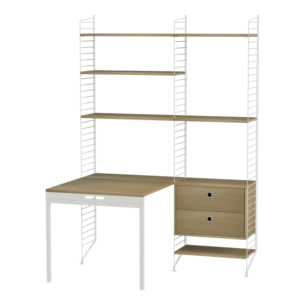 Bureau modulable chêne et acier blanc 140 x 200 x 96 cm Combinaison E - String furniture