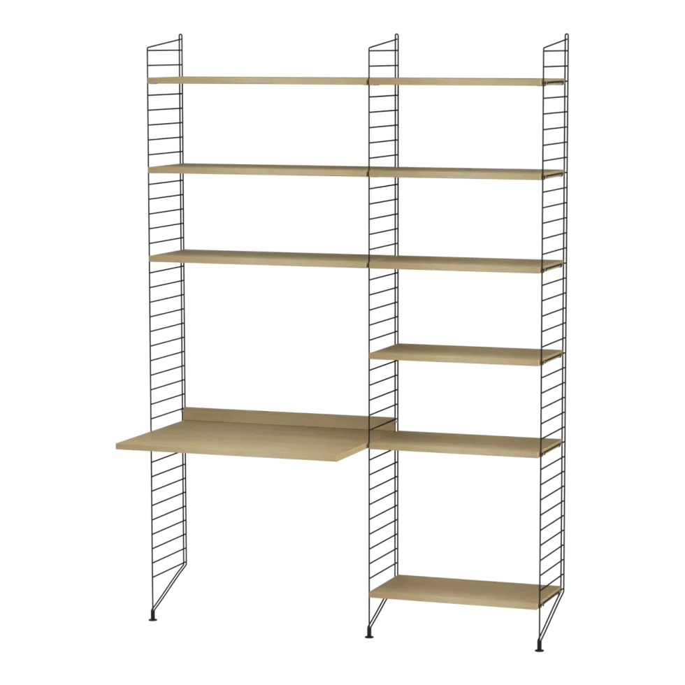 Bureau modulable en chêne et acier noir 140 x 200 x 58 cm Combinaison B - String furniture