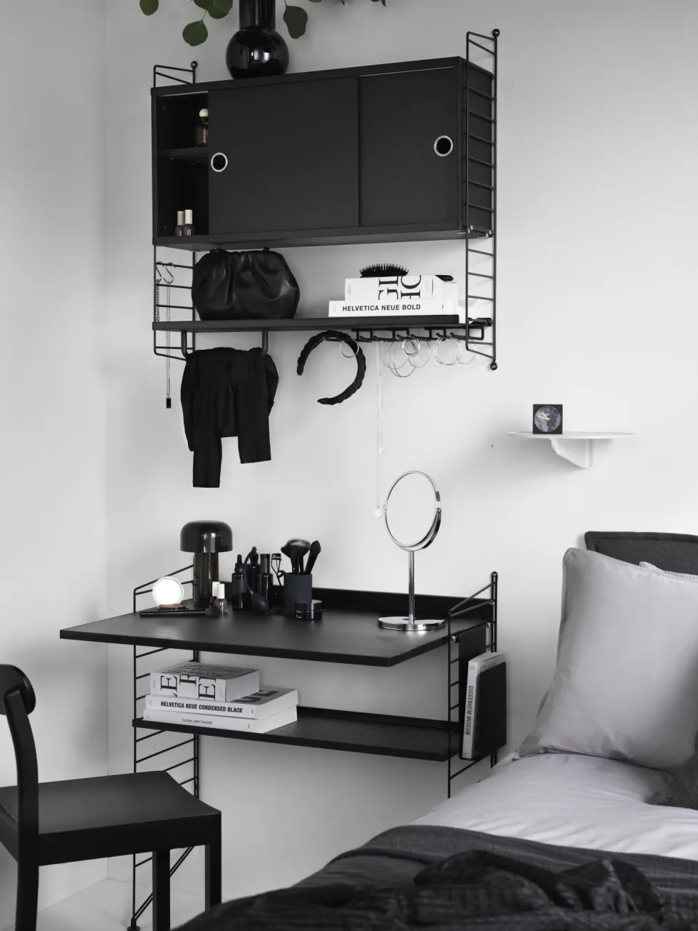 Bureau modulable en chêne et acier noir 80 x 115 x 58 cm Combinaison H - String furniture