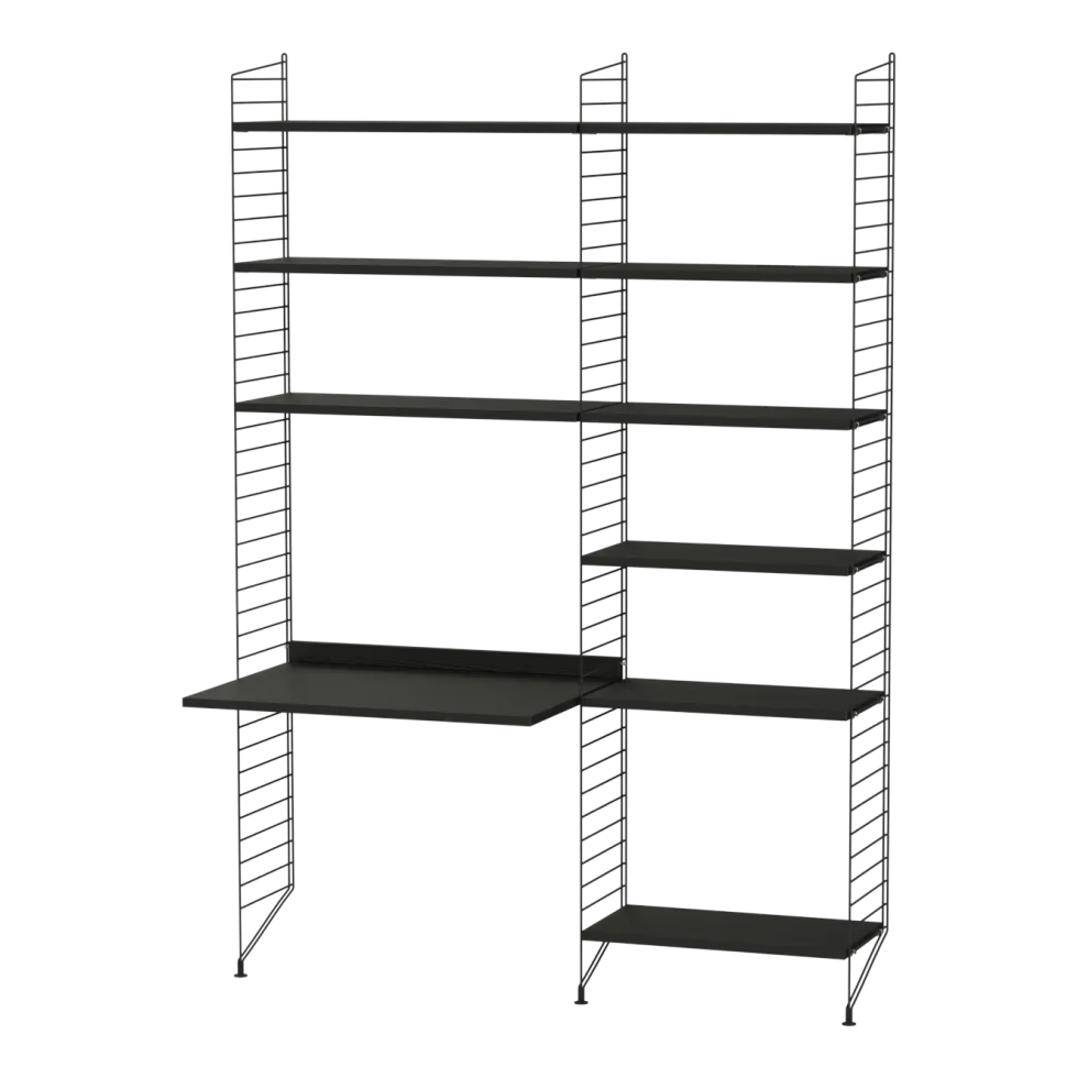 Bureau modulable en frêne et acier noir 140 x 200 x 58 cm Combinaison B - String furniture